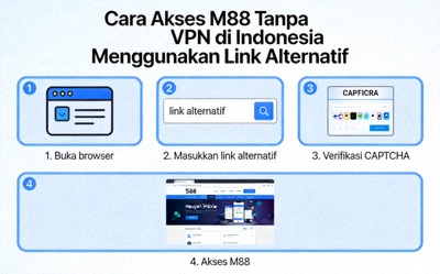 Ilustrasi cara akses M88 tanpa VPN di Indonesia menggunakan link alternatif