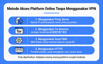 Infografis tentang metode akses platform online tanpa menggunakan VPN