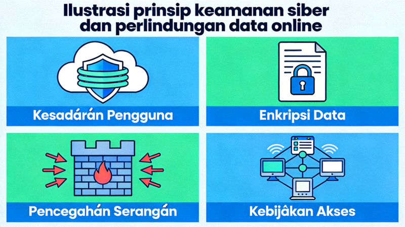 Ilustrasi prinsip keamanan siber dan perlindungan data online