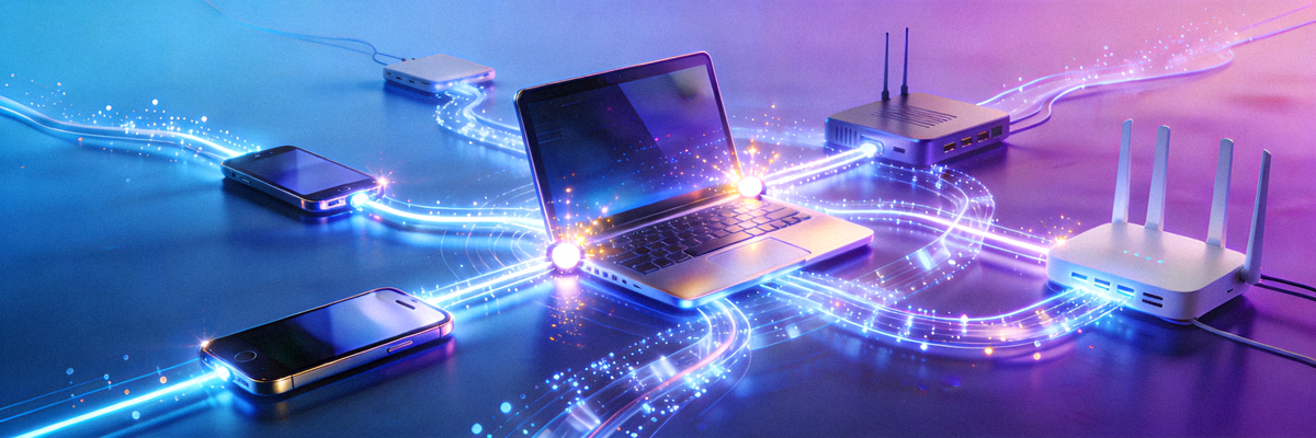 Ilustrasi teknologi jaringan dan koneksi tanpa hambatan