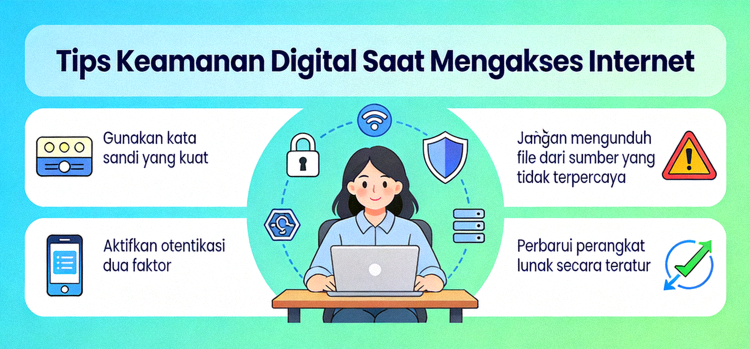 Ilustrasi tips keamanan digital saat mengakses internet
